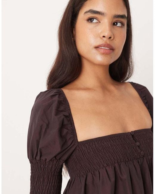 ASOS Black Shirred Bust Long Sleeve Button Front Mini Dress