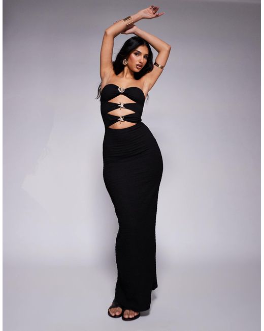 South Beach Blue Cut Out Gold Shell Strapless Maxi Beach Dress