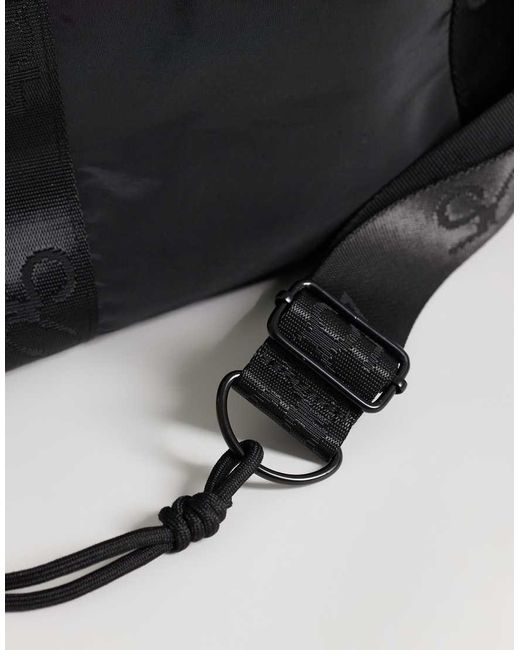 4505 Black Woven Adjustable Drawstring Bucket Bag With External Pocket