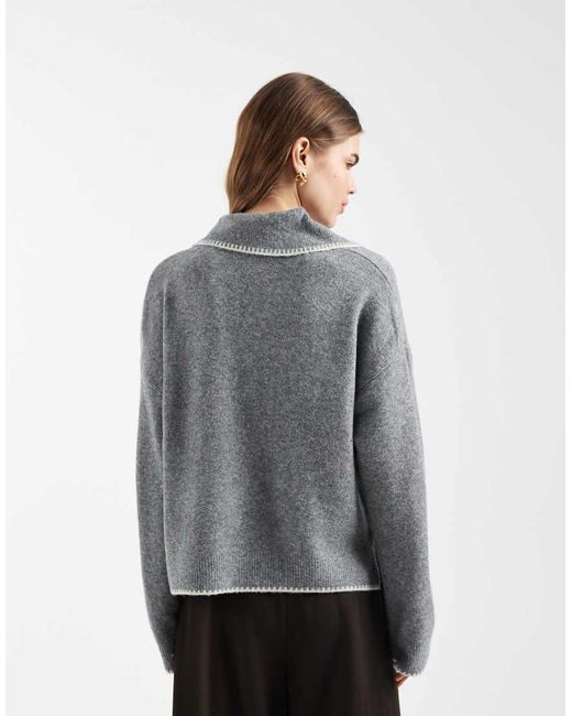 ONLY Gray Contrast Stitch Knitted Polo