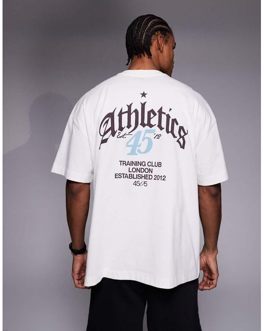 4505 White Heavyweight Cotton Oversized T-shirt With Back Graphic And Quick Dry Finish for men
