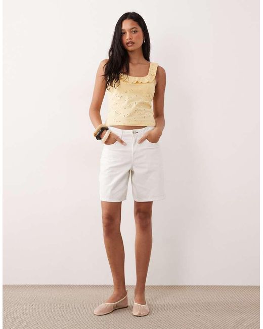 ASOS Brown Frill Detail Scoop Neck Broderie Vest Buttermilk