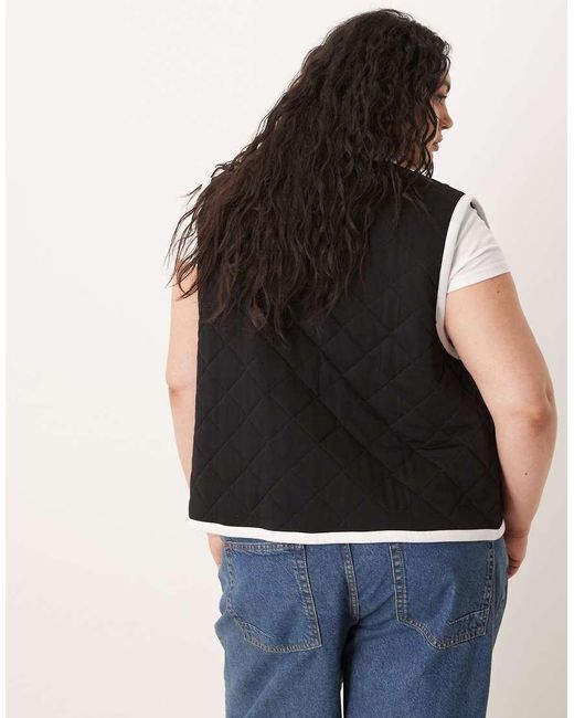 ASOS Blue Asos Design Curve Gilet With Quilted Contrast Binding Design And Bow Pocket Detail