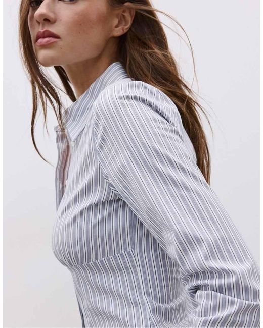 Stradivarius Gray Fitted Shirt With Underbust Seam