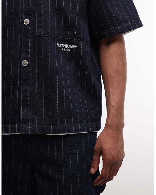 Sixth June Blue Striped Denim baggy Shorts for men