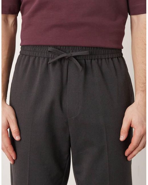 ASOS Gray Tailored Flannel Pull On Tapered Trousers for men