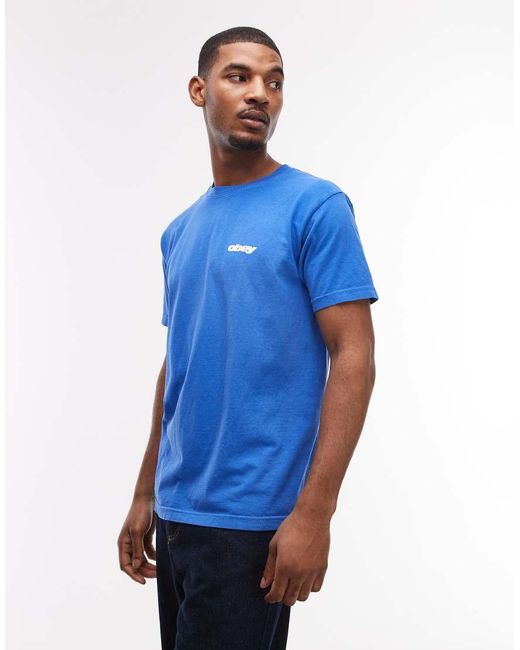 Obey Blue Bounce Logo T-shirt With Back Print for men