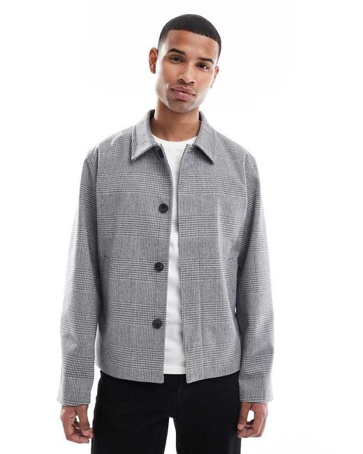Jack & Jones Gray Boxy Wool Blend Jacket for men