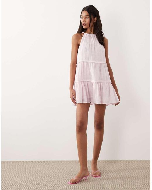 ASOS Pink Halter Neck Tiered Mini Sundress With Chunky Binding