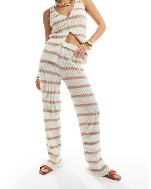 4th & Reckless White Revello Stripe Knit Loose Fit Trouser Beach Co-ord