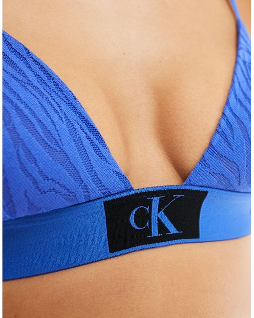 Calvin Klein Blue Ck96 Animal Lace Unlined Triangle Bralet