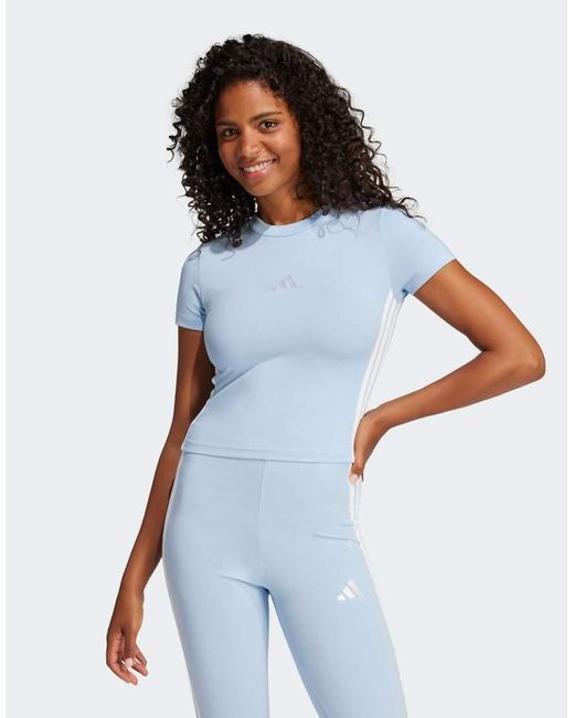 Adidas Originals Blue Essentials 3-Stripes Slim Baby Tee