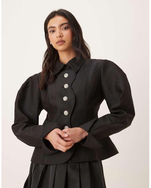 JW PEI Black Scalloped Placket Volume Sleeve Blazer Co-Ord