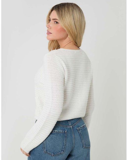 Threadbare White Patch Pocket Crew Neck Cardigan