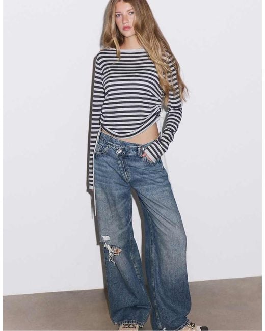 Stradivarius Blue Striped Jumper With Side Ruching