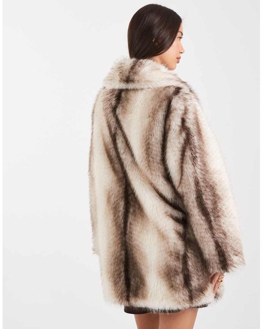 ASOS Midi Jas Van Imitatiebont Met Kraag En Strepen in het Natural