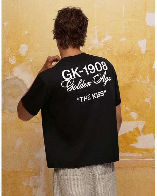 Bershka Black Short Sleeve Klimt Print T-Shirt for men
