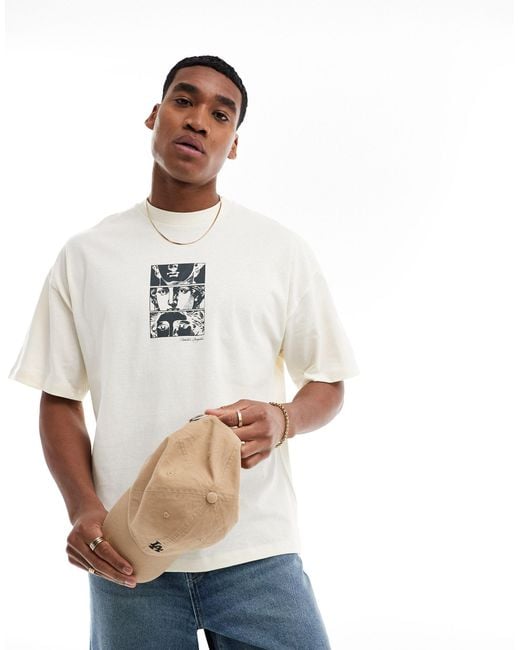 SELECTED Natural Oversized T-shirt With Statue Chest Print for men