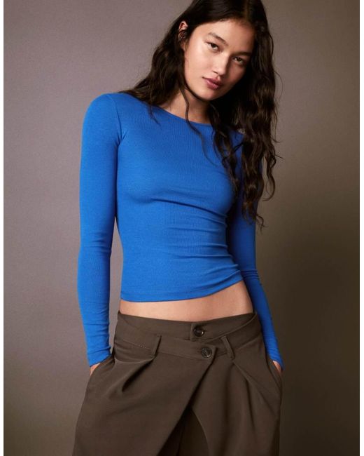 Bershka Blue Long Sleeve Top
