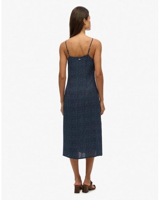 Superdry Blue Printed Button-Up Cami Midi Dress