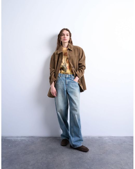 TOPSHOP Brown – high break – mittellange jacke aus wildlederimitat