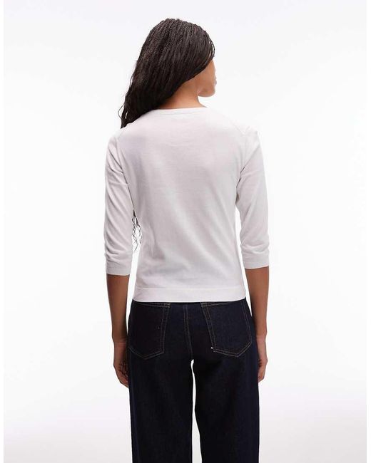 ARKET White Rib Knit Henley Top With Long Sleeves