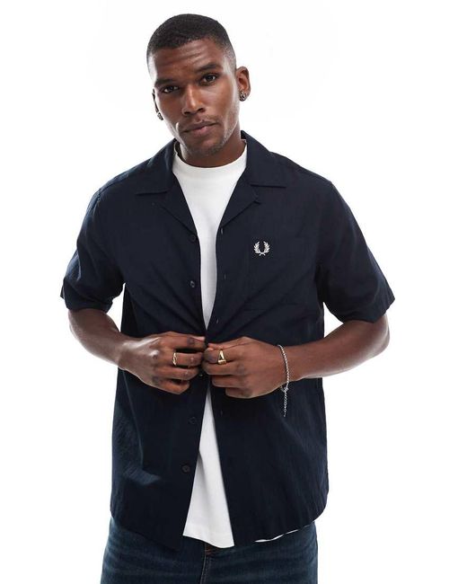 Camicia A Maniche Corte Con Rever di Fred Perry in Blue da Uomo