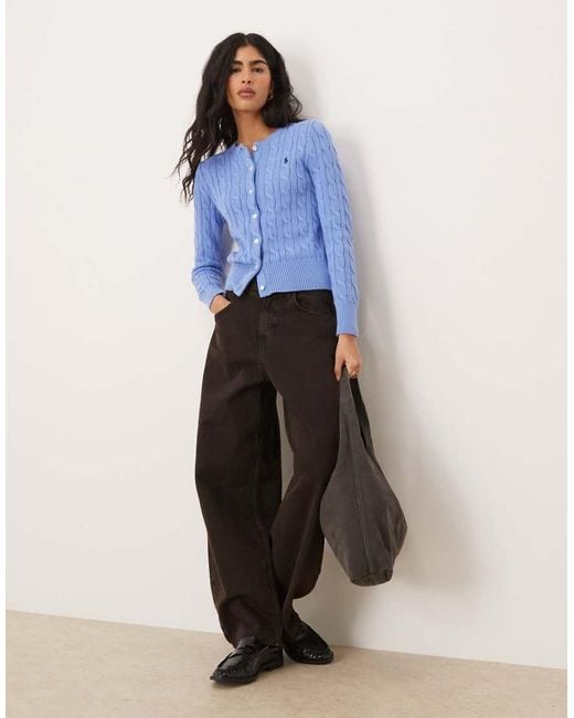 Polo Ralph Lauren Blue Icon Logo Cotton Cable Knit Cardigan