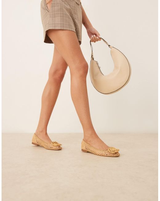ASOS Natural Lilypad Weave Ballet With Crochet Flower