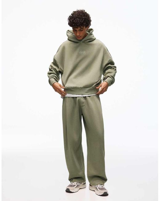 Bershka Green Boxy Washed Hoodie for men
