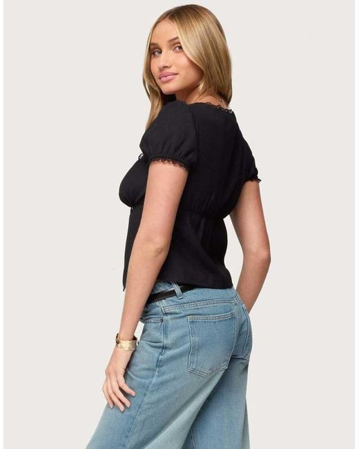 Edikted Blue Lacey Split Front Lace Up Top