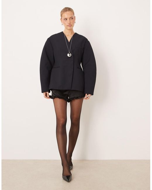 ASOS Blue Collarless Cinch Waist Blazer