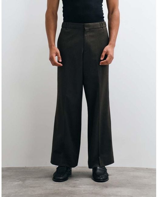ASOS Brown Loose Leg Suit Pants With Pleats for men