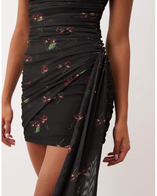 ASOS Natural High Neck Cherry Printed Mini Dress