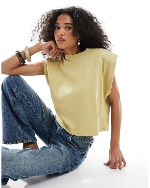 ASOS Blue Sleeveless Shoulder Pad Top