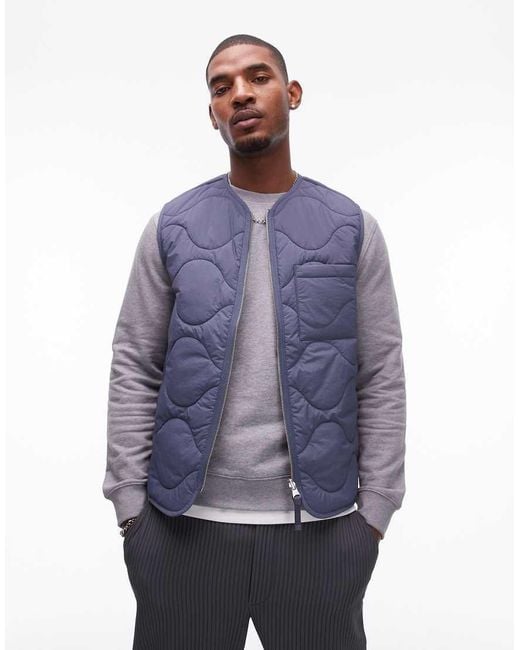 ARKET Blue Quilted Gilet With Zip Front for men