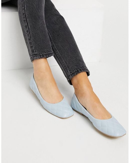 Truffle Collection Blue Quilted Ballet Flats With Square Toes