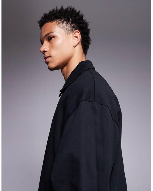 ASOS Blue Boxy Relaxed Quarter Zip Sweatshirt With Collar for men