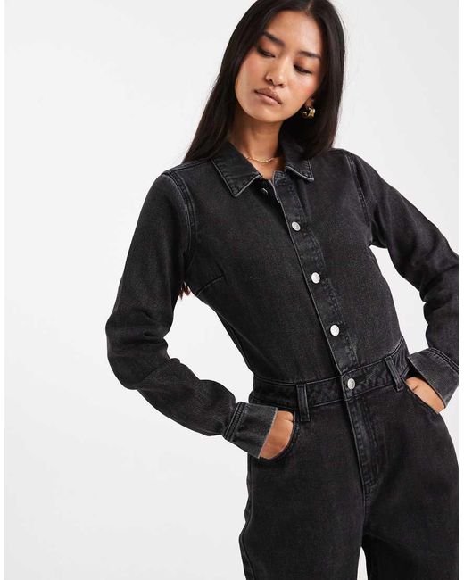 Miss Selfridge Black Denim Boilersuit