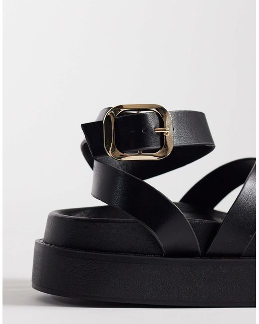 SEQWL Black Strappy Flatform Sandals