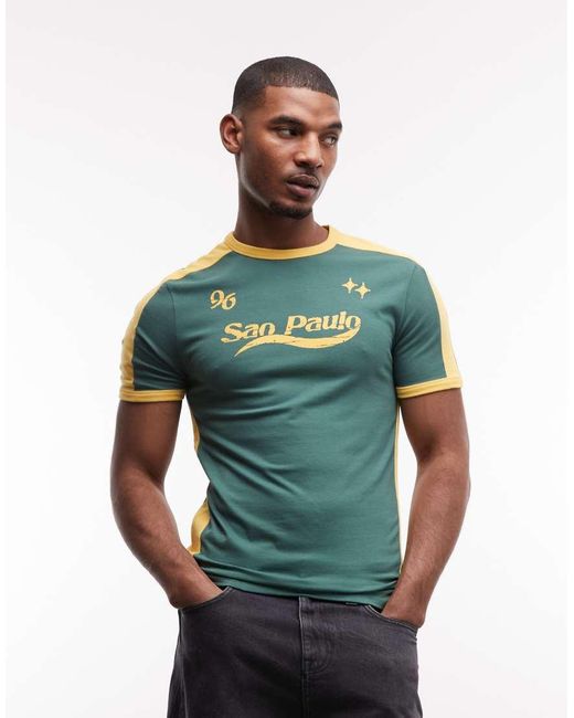 ASOS Green Muscle Cut And Sew T-shirt With Football Graphic for men
