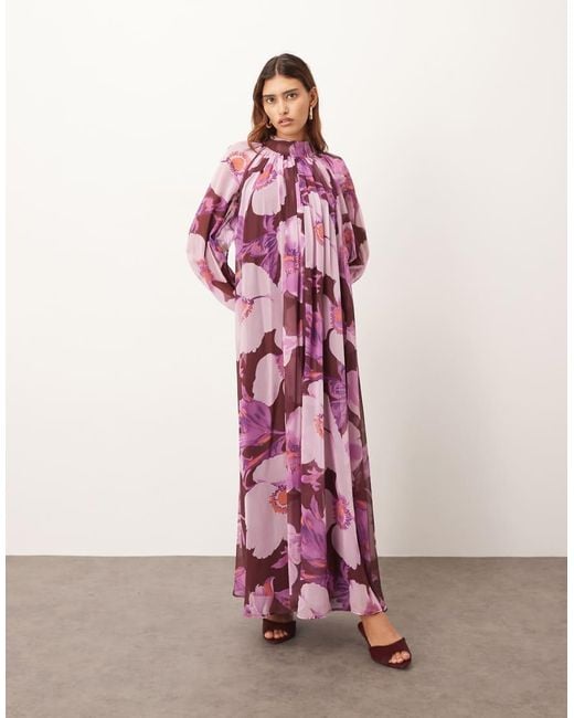 ARRANGE Pink Chiffon Trapeze Maxi Dress With Balloon Sleeves