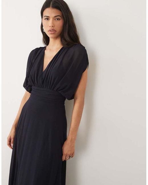 TFNC London Blue Bridesmaid Pleated Chiffon Maxi Dress