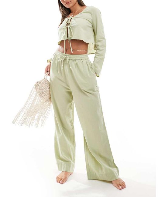 ASOS Green Kayla Mix And Match Beach Wide Leg Pants