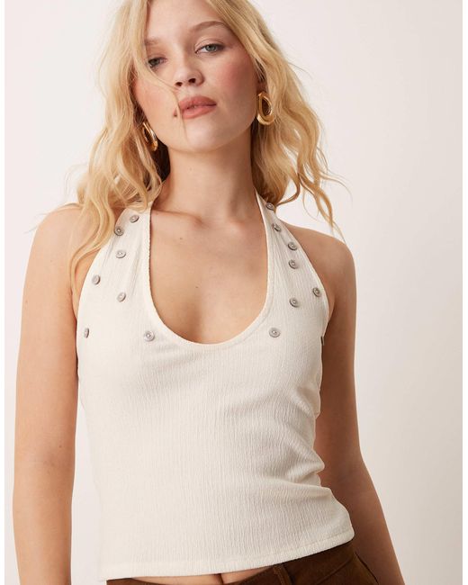 ASOS Natural Texture Halter Top With Pearlised Button Detail