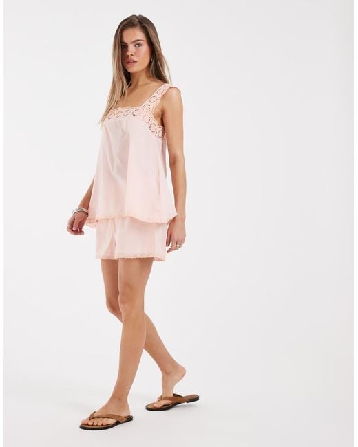 ASOS Pink Cotton Pull On Lace Trim Shorts