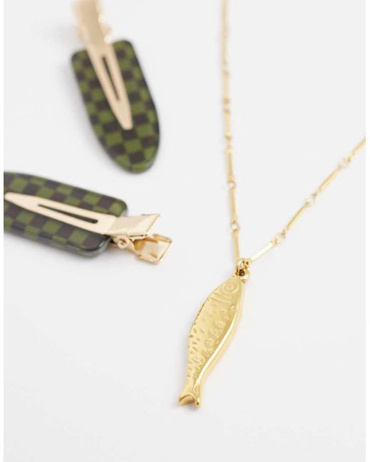 ASOS White Waterproof Stainless Steel Necklace With Fish Pendant