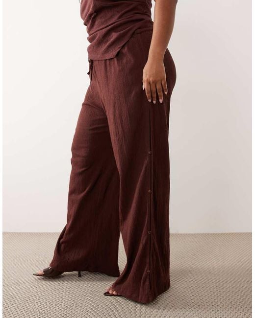 ASOS Brown Asos Design Curve Cotton Crinkle Wide Leg Trouser