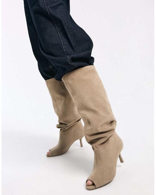 Bershka White Split Kitten Heel Boots