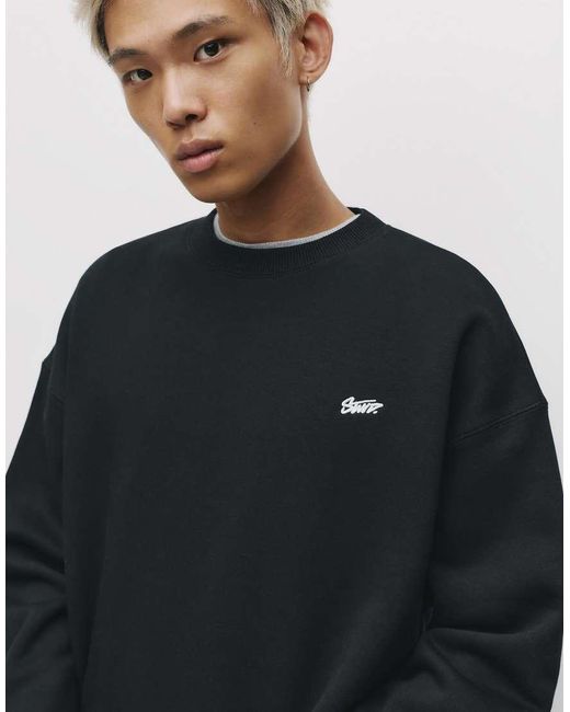 Pull&Bear Black Round Neck Stwd Sweatshirt for men